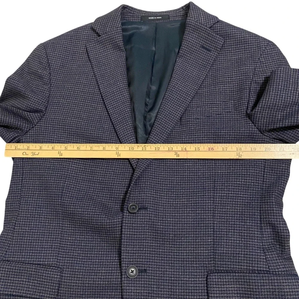 Awearness Kenneth Cole Mens Micro Houndstooth Blazer Navy Brown Sport Coat 42R - Picture 6 of 11